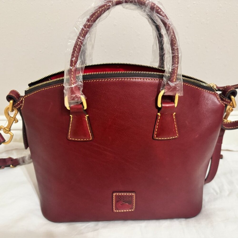 NWT Dooney & Bourke Florentine Leather Domed Satchel Handbag, rare BORDEAUX colo